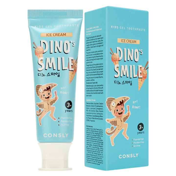 Consly Детская гелевая зубная паста DINO's SMILE c ксилитом и вкусом пломбира, 60г