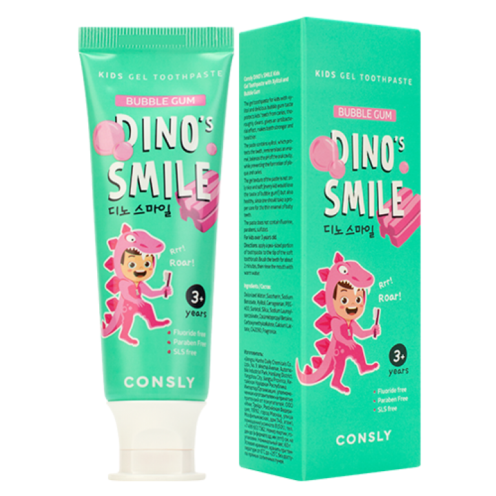 Consly Детская гелевая зубная паста DINO's SMILE c ксилитом и вкусом жвачки, 60г