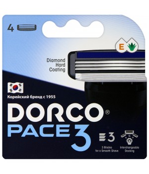 DORCO PACE3 NEW (4шт). Кассеты с3 лезвиями, TRA 4040, 12уп/72уп.