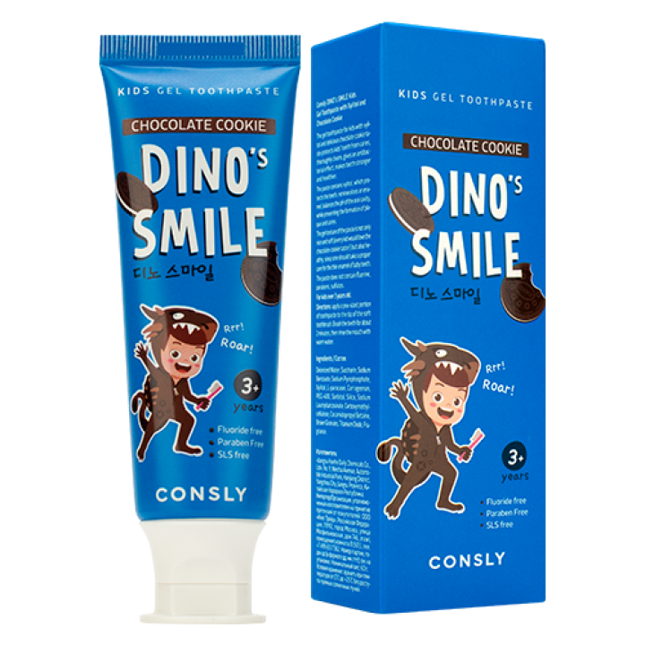 Consly Детская гелевая зубная паста DINO's SMILE c ксилитом и вкусом шоколадного печенья, 60г